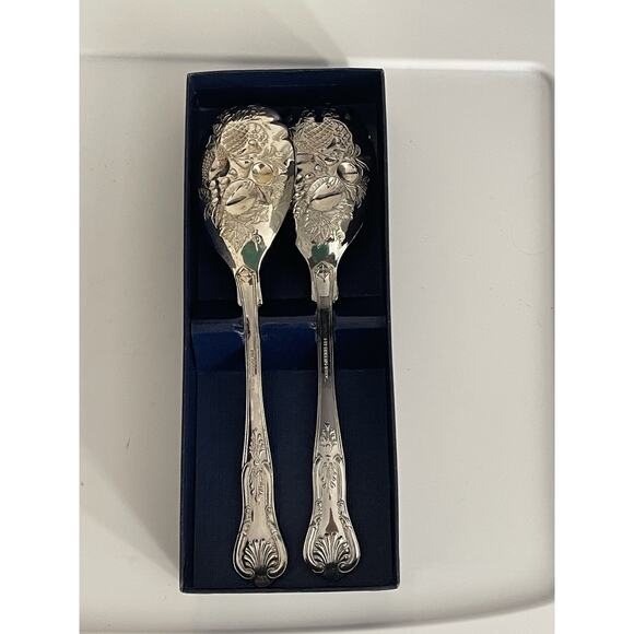 Vintage FB Rogers Kings Shell Silverplate Salad Serving Set In Original Box - Picture 7 of 14